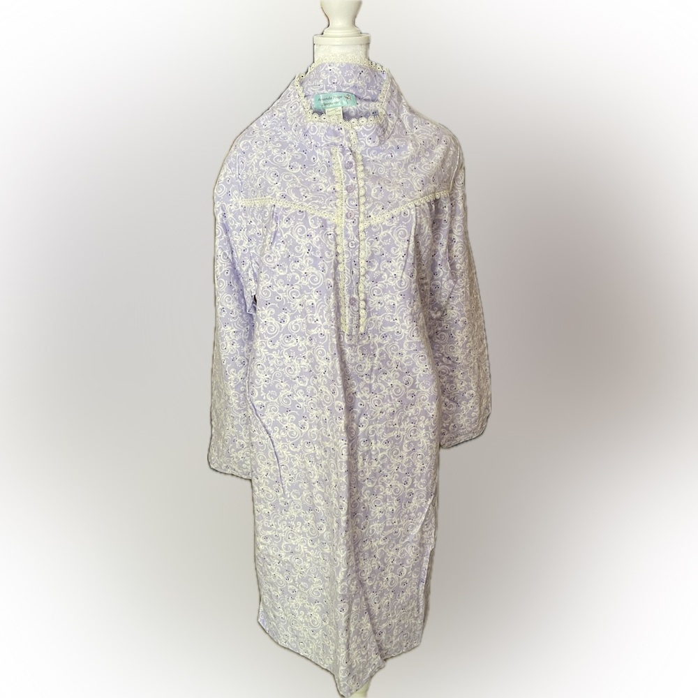 Purple and White Nightgown with High Collar